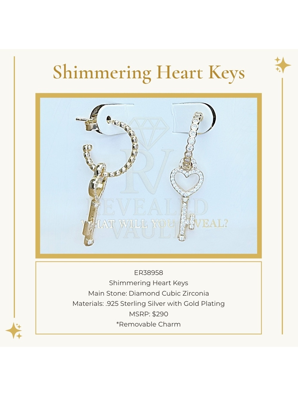 Shimmering Heart Keys - Sterling Club Vermeil